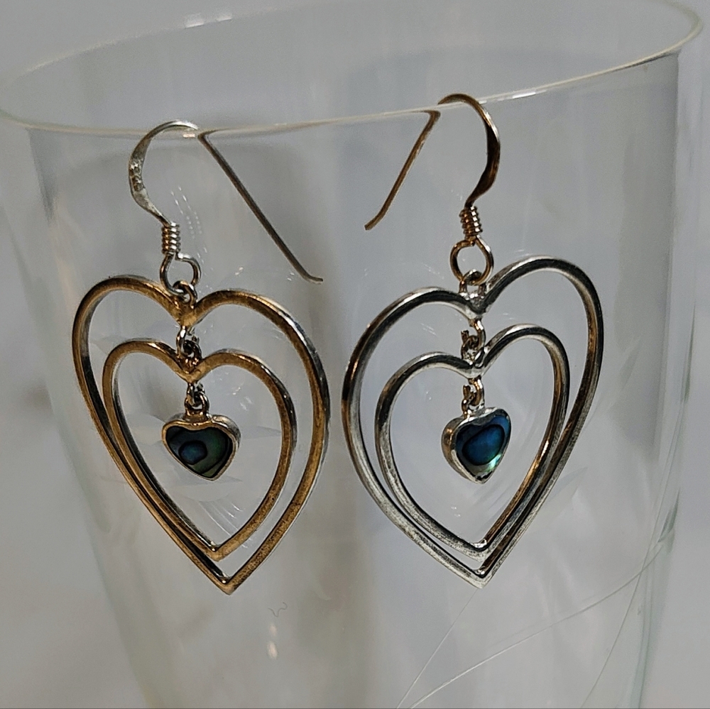 Elegant Heart Drop Earrings with Blue Accent